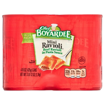 Chef Boyardee Mini Beef Ravioli in Tomato Sauce, Microwave Pasta, 4 Pack, 15 oz