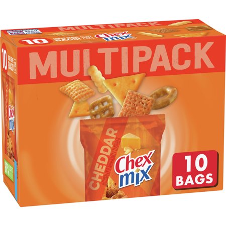 Chex Mix Cheddar Savory Snack Mix, 10 Single Serve Bags, 17.5 oz