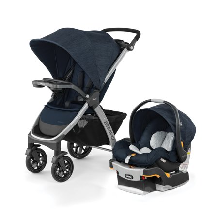 Chicco Bravo 3-in-1 Travel System including Bravo Quick-Fold Stroller and KeyFit 30 Infant Car Seat with Base, Brooklyn (Navy)