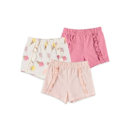 Chick Pea Baby Girl & Toddler Girl 3 Pk Shorts, Sizes Newborn-24 Months