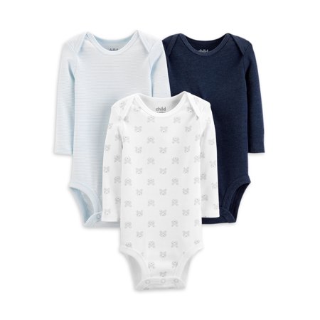 Child of Mine by Carter's Baby Boy Long Sleeve Bodysuits, 3-Pack, Preemie-3/6 Months