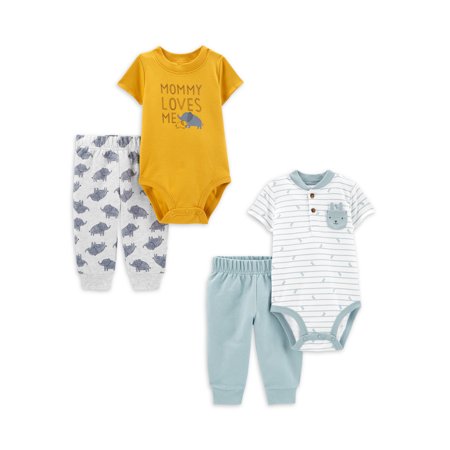 Child of Mine by Carter's Baby Boy Short Sleeve Bodysuit and Pant Outfit, 4 pc Set, 0/3 Months - 24 Months