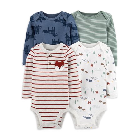 Child of Mine by Carter's Baby Boys Long Sleeve Bodysuits, 4 Pack, Preemie-24 Months
