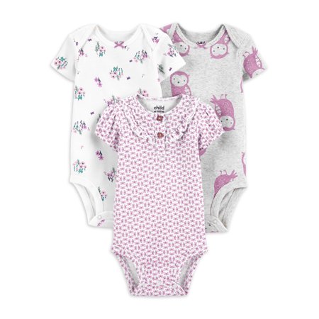 Child of Mine by Carter's Baby Girl Short Sleeve Bodysuits, 3-Pack, Preemie-24 Months