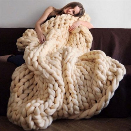 Chunky Knit Blanket Merino Wool Hand Made Throw Boho Bedroom Home Decor Giant Yarn