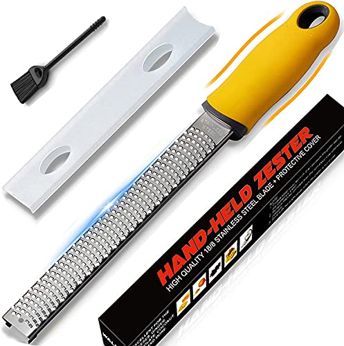 Citrus Lemon Zester & Cheese Grater - Parmesan Cheese, Lemon, Ginger, Garlic, Nutmeg, Chocolate, Vegetables, Fruits - Razor-Sharp Stainless Steel Blade With Protect Cover (Yelow) (Yellow) On Sale At Amazon.com