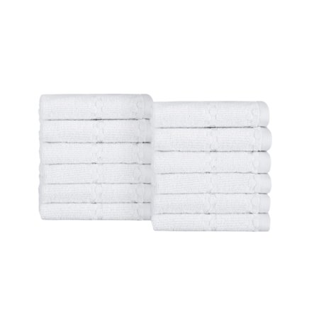 Classic Turkish Towels Fairfield Jacquard Towel Collection 12 Piece Cotton Bath Towel Set, White