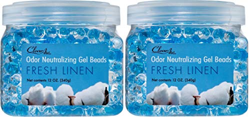Clear Air Odor Eliminator Gel Beads - Air Freshener - Eliminates Odors in Bathrooms, Cars, Boats, RVs & Pet Areas - Made with Essential Oils - Fresh Linen Scent - 12 Ounce - 2 Pack On Sale At Amazon.com