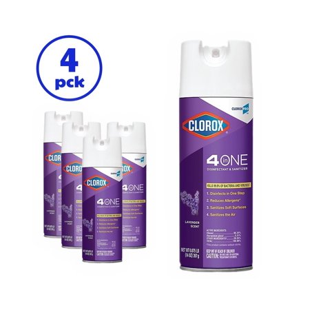 Clorox 4-in-One Disinfectant Spray Lavender and Citrus 14 Oz Can, Lavender, Size: 4 Pk