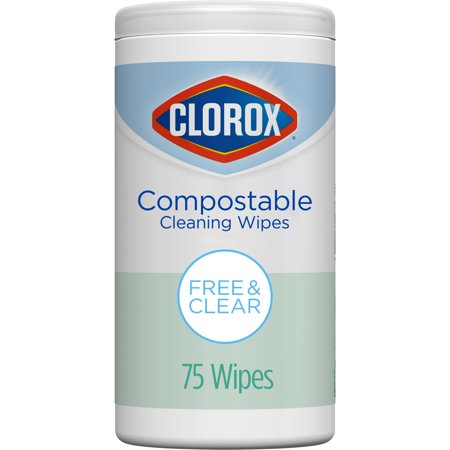 Clorox Compostable Cleaning Wipes, All Purpose Wipes, Free & Clear, 75 Count Each