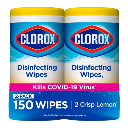 Clorox Disinfecting Wipes (150 Count Value Pack), Bleach Free Cleaning Wipes - Crisp Lemon - 2 Pack - 75 Count Each