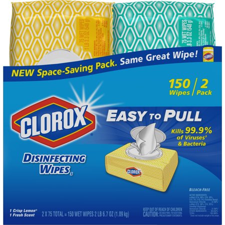 Clorox Disinfecting Wipes, 2 Soft Packs, (150 ct) Bleach Free Cleaning Wipes - 1 Crisp Lemon and 1 Fresh Scent
