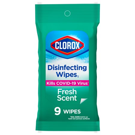 Clorox Disinfecting Wipes On The Go, Bleach Free Travel Wipes - Fresh Scent, 9 ct