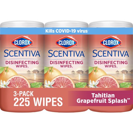 Clorox Scentiva Wipes, Bleach Free Cleaning Wipes, Tahitian Grapefruit Splash, 75 Count, Pack of 3