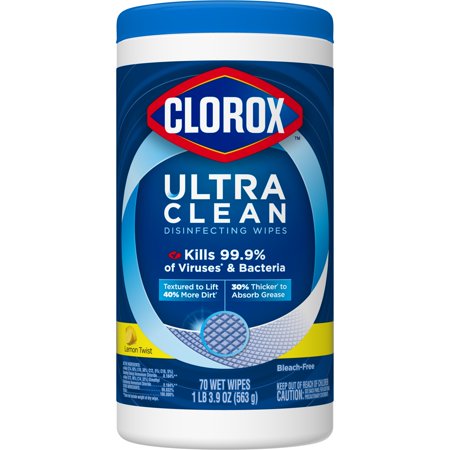 Clorox Ultra Clean Disinfecting Wipes, Bleach- Free Cleaning Wipes -Lemon Twist, 70 Count
