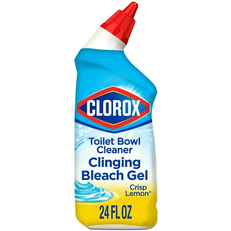 Clorox Toilet Bowl Cleaner Clinging Bleach Gel, Crisp Lemon, 24 fl oz