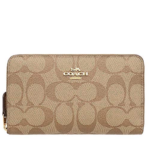 COACH Medium Zip Around Wallet in Signature Canvas (Khaki/Saddle) - HOT OFFER!