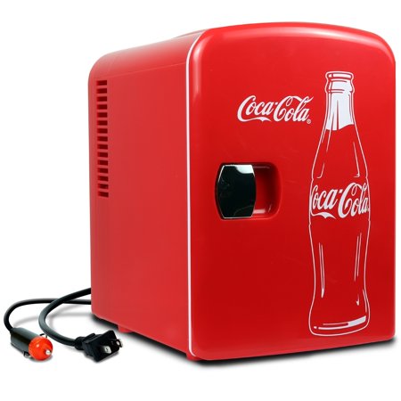 Coca-Cola 4L Portable Cooler/Warmer, Compact Personal Travel Fridge for Snacks Lunch Drinks Cosmetics, Includes 12V and AC Cords, Cute Desk Accessory for Home Office Dorm Travel, Red, Coke Bottle