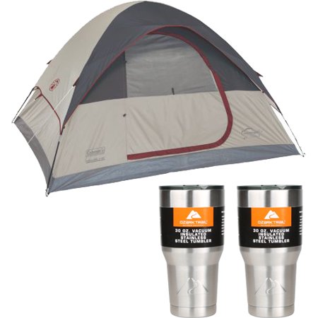 Coleman 4-Person Traditional Camping Tent with 2 30oz Tumblers Value Bundle