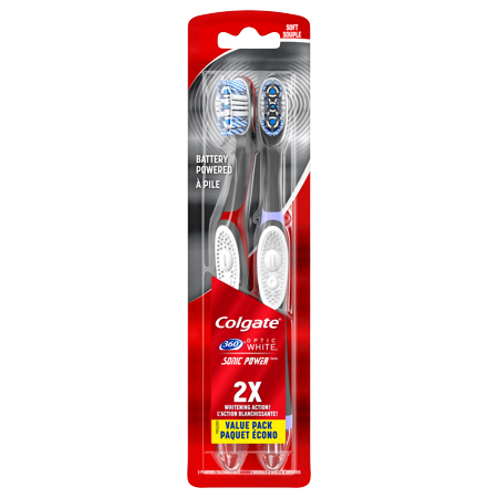Colgate 360 Optic White Sonic Powered Vibrating Soft Toothbrush - 2 Count