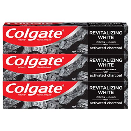 Colgate Activated Charcoal Teeth Whitening Toothpaste with Fluoride, Natural Mint Flavor, Vegan - 4.6 ounce (3 Pack, Packaging May Vary)