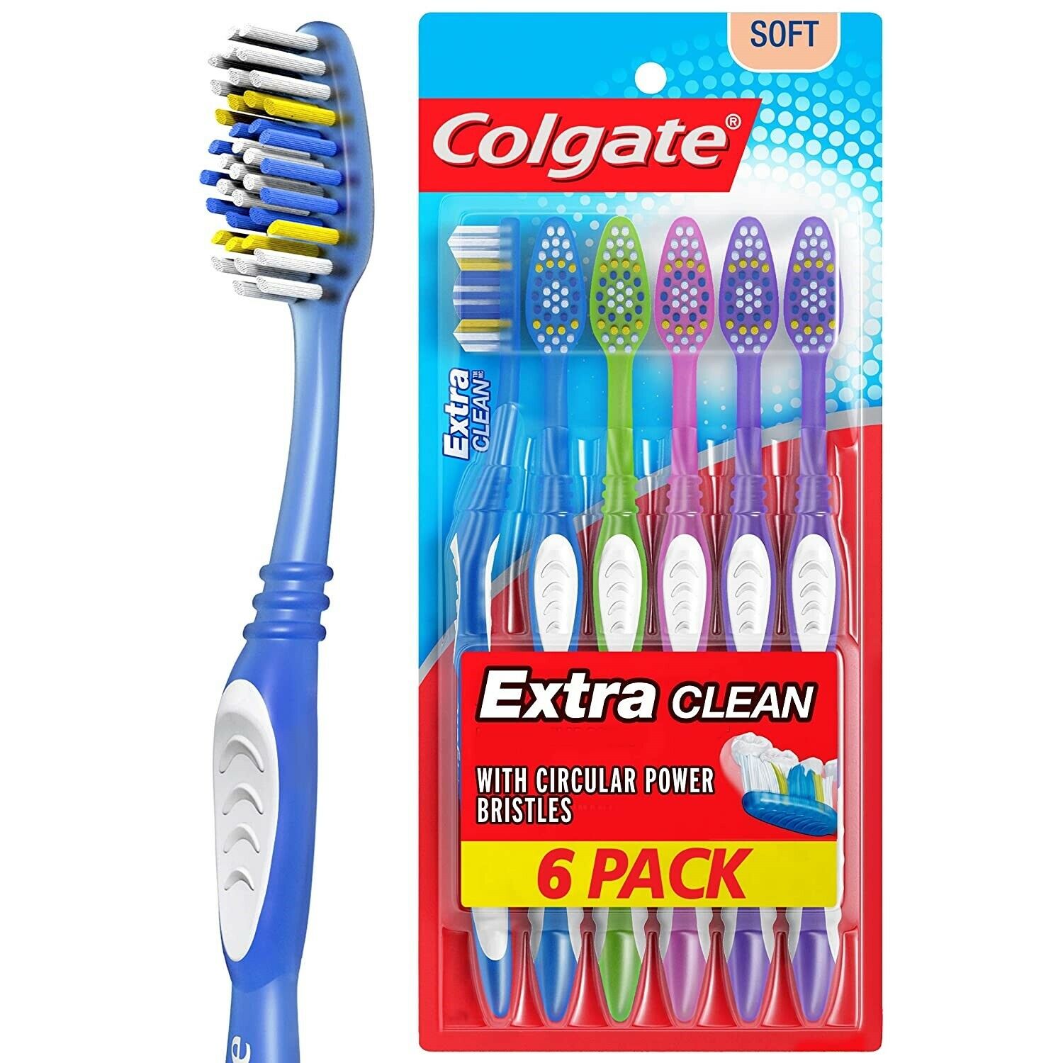 Colgate Extra Clean Toothbrush, Full Head, Soft (6 Count)