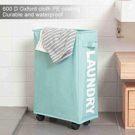 Collapsible Laundry Hamper with Wheels, Waterproof Rolling Clothes Hamper Basket Bin for Dirty Clothes Storage, Green