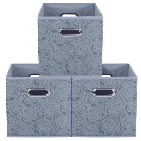 Collapsible Storage Bin Basket Gray Fabric Box Container Organizer With Metal Handle Set of 3