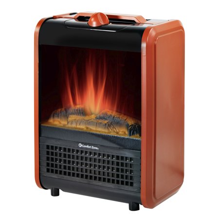Comfort Zone 1200W Ceramic Portable Electric Fireplace Heater, Matte Red