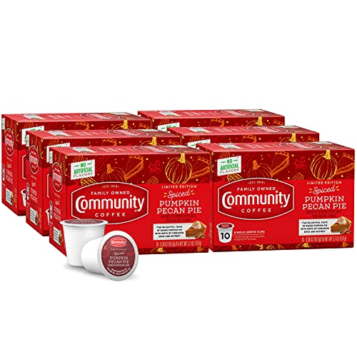 Community Coffee Spiced Pumpkin Pecan Pie Flavored 60 Count Coffee Pods, Medium Roast Compatible with Keurig 2.0 K-Cup Brewers, 10 Count (Pack of 6) On Sale At Amazon.com