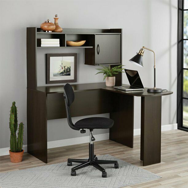 Computer Desk L Shaped Corner Home Office Workstation Table With Hutch Espresso