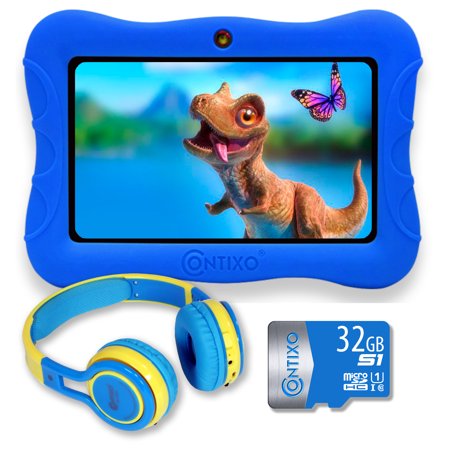 Contixo 7 Inch Kids Learning Tablet Bundle - 2GB RAM 32GB Storage, Bluetooth, Android 10, Dual Cameras, Parental Control, Kids Bluetooth Headphone & 32GB MicroSD Card - Dark Blue, TC-V932-KB-S1-DBL