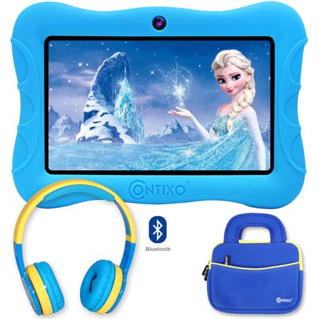 Contixo 7 inch Kids Learning Tablet Bundle - 2GB RAM 32GB Storage, Bluetooth, Android 10, Dual Cameras, Parental Control, Kids Bluetooth Headphone & Tablet Bag - Blue, TC-V93-KB-TB1-BLU