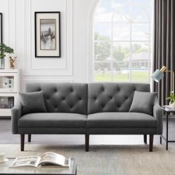 Convertible Futon Sleeper Sofa with 2 Pillows, 3 Inclined Angles