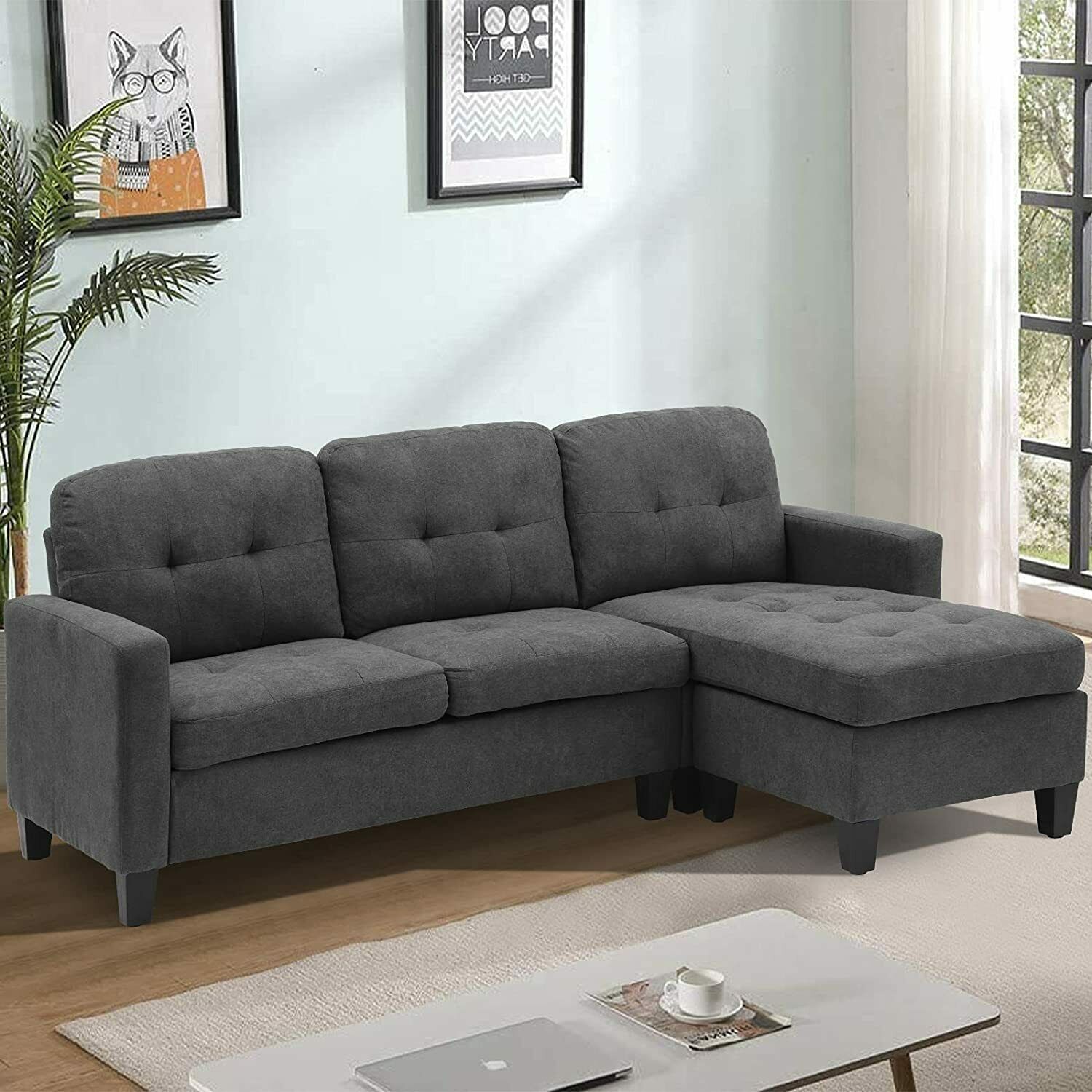 Convertible Sectional Sofa Couch, Nordic L-Shaped Couch with Modern Linen Fabric