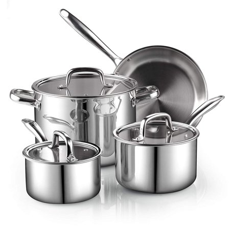 Cook N Home 02644 7 Piece Tri-ply Clad Stainless Steel Cookware Set