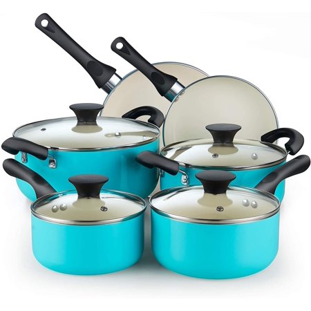 Cook N Home 10-Piece Nonstick Ceramic Coating Cookware Set, Turquoise