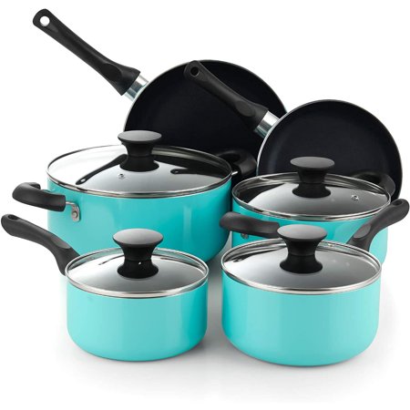 Cook N Home 10 Piece Nonstick Cookware Set, Turquoise
