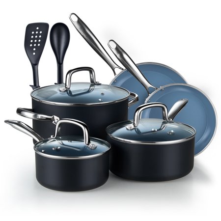 Cook N Home Ceramic Nonstick Cookware Set, 10 PC, Grey