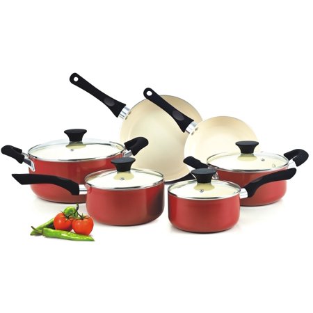 Cook N Home Nonstick 10-Piece Cookware Set With Ceramic Coating, Red