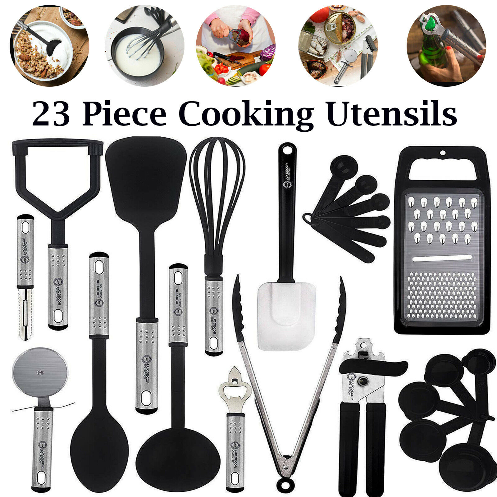 Cooking Utensil Set Stainless Steel 23 Piece Kitchen Gadget Tools Heat Resistant