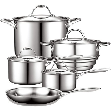 Cooks Standard 02684 Multi-Ply Clad Stainless Steel Cookware Set, 9 Piece, Silver