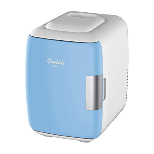 Cooluli Mini Fridge Electric Cooler and Warmer (4 Liter/6 Can): AC/DC Portable Thermoelectric System w/Exclusive On the Go USB Power Bank Option (Blue)