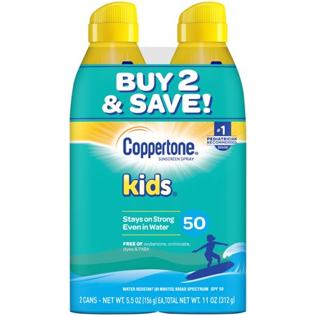 Coppertone Kids Sunscreen Spray SPF 50, Twin Pack, 11 OZ
