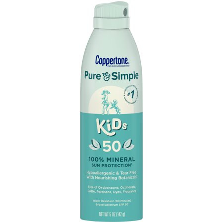 Coppertone Pure and Simple Kids Spray Sunscreen, SPF 50, 5 Oz