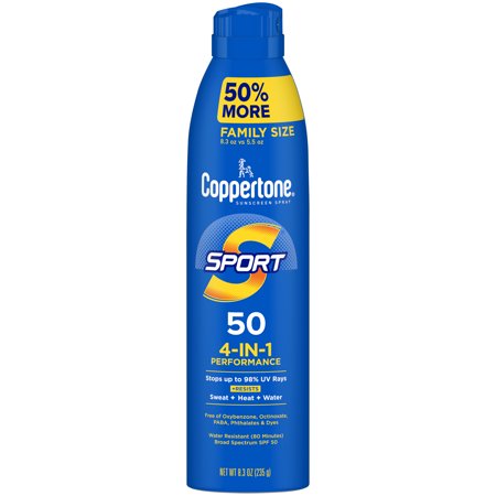 Coppertone Sport Sunscreen Spray, SPF 50 Spray Sunscreen, 8.3 Oz