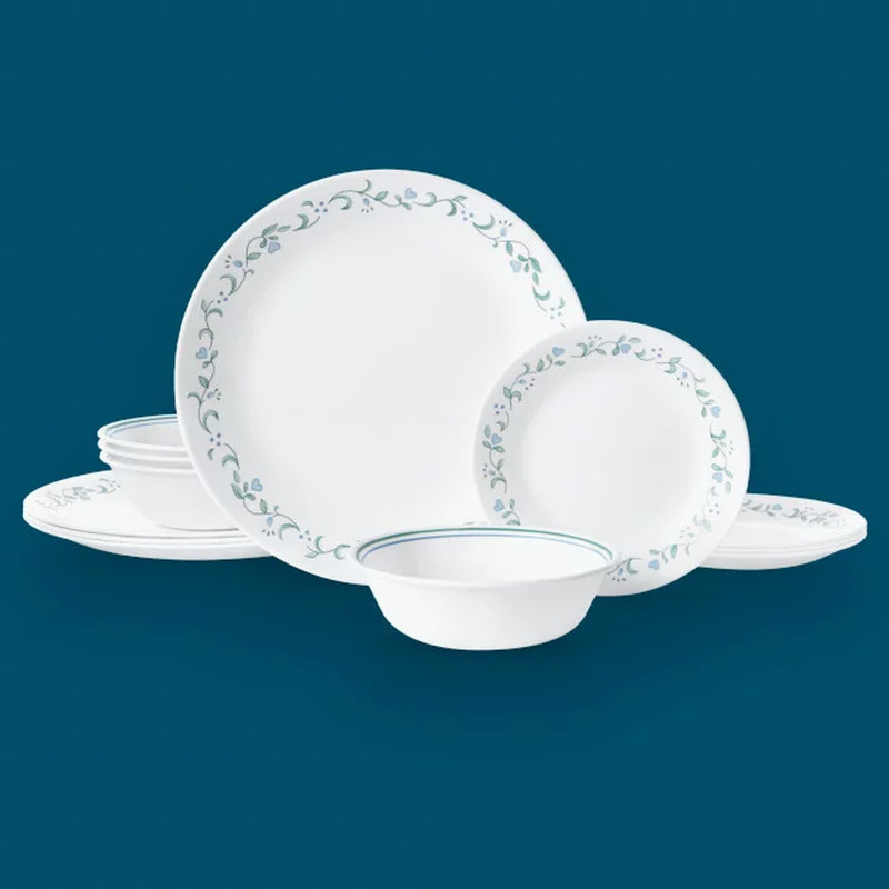 Corelle Country Cottage, White and Blue, 12 Piece, Dinnerware Set