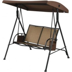 Costway 2 Seat Patio Porch Swing with Adjustable Canopy Storage Pockets Brown