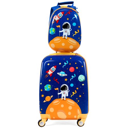 Costway 2PC Kids Luggage Set 18'' Rolling Suitcase & 12'' Backpack Travel ABS Spaceman