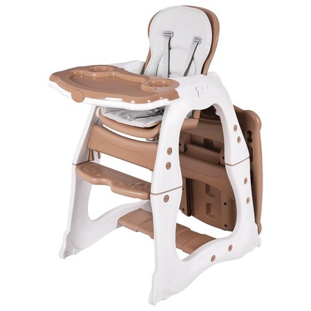 Costway 3 in 1 Baby High Chair Convertible Play Table Seat Booster Toddler Feeding Tray, Brown